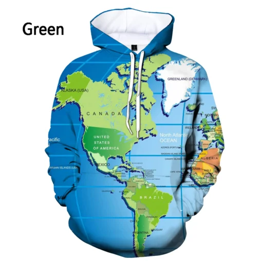 Men  World Map 3d Printed Hoodie - Image 4