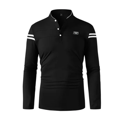 2025 Casual Solid Color Long Sleeved Polo Shirt - Image 13