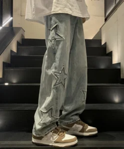 Star Embroidery Straight Casual Men Jeans