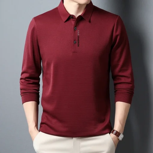 Men's Waffle Long Sleeved POLO Shirt - Image 10
