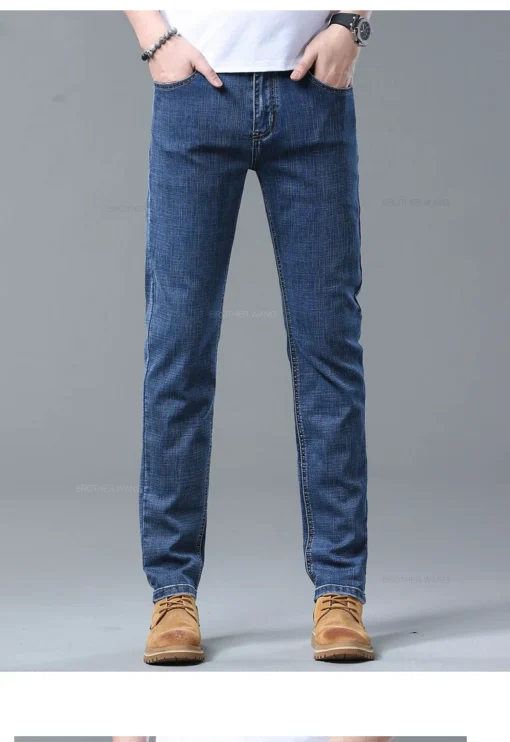 Spring Men's Light Blue Slim Jeans - Image 21