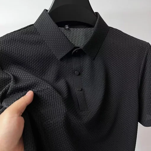 Men's Business Casual Short Sleeved Bone Flower Solid Color POLO Shirt - Image 17