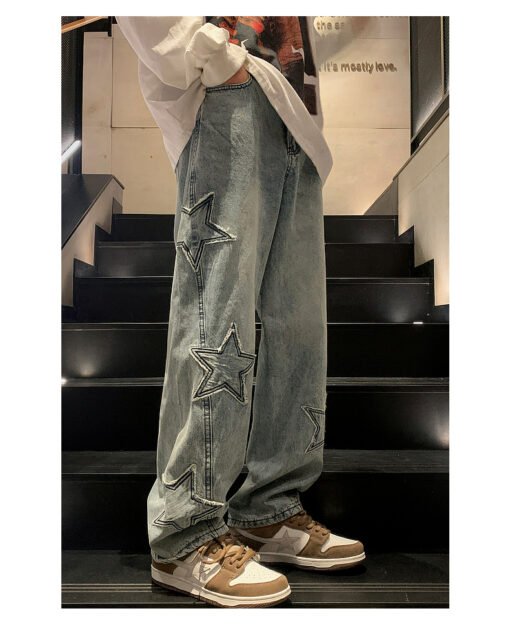 Star Embroidery Straight Casual Men Jeans - Image 11