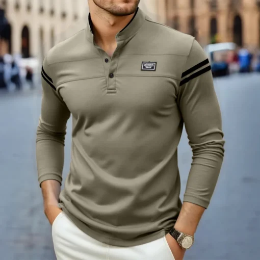 2025 Casual Solid Color Long Sleeved Polo Shirt - Image 6
