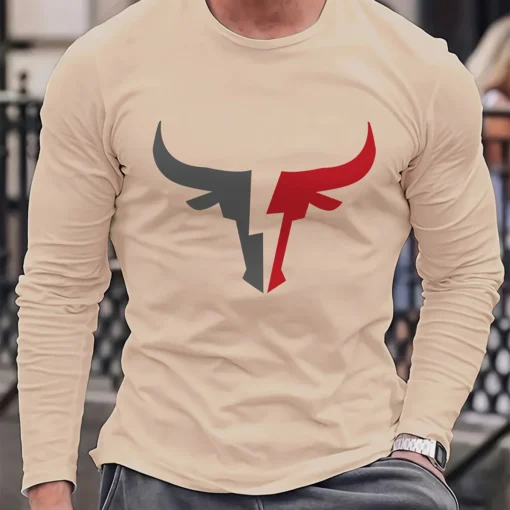 bull pattern printed round neck long sleeved shirt - Image 11