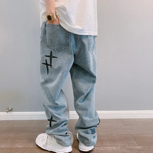 Prints Jeans Men 2023 New Streetwear Baggy Wide Leg Jeans - Image 12