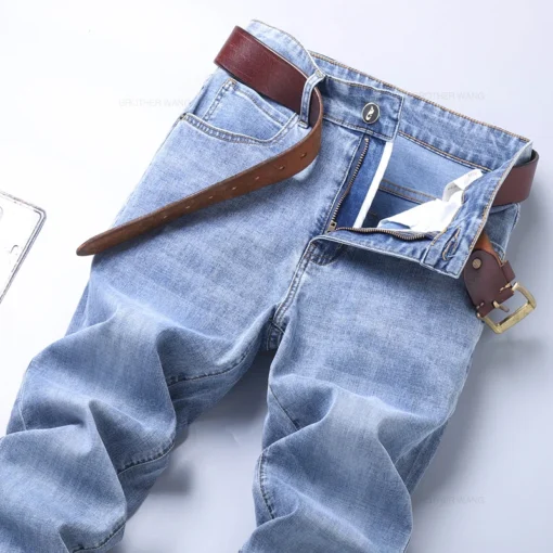 Spring Men's Light Blue Slim Jeans - Image 6