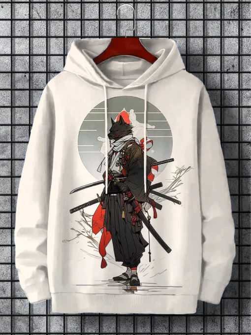 Samurai Men's Hoodie Print Y2k Sweatshirt Harajuku - Image 4