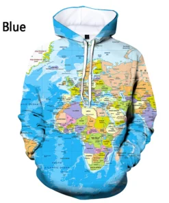 Men  World Map 3d Printed Hoodie