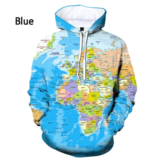 Men  World Map 3d Printed Hoodie