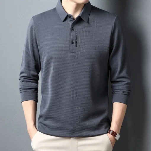 Men's Waffle Long Sleeved POLO Shirt - Image 8