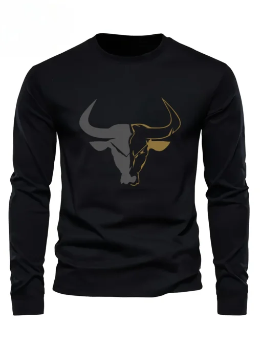 bull pattern printed round neck long sleeved shirt - Image 2