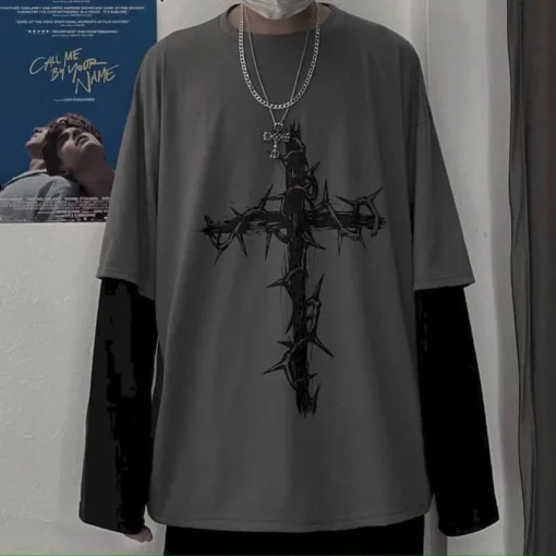 anime casual Long Sleeved Oversized T-Shirt Harajuku Streetwear Academia - Image 8