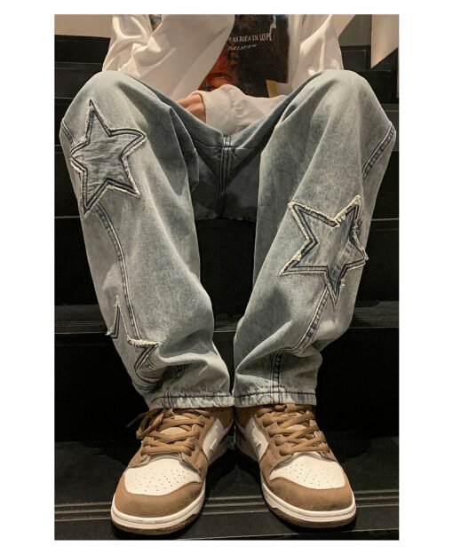 Star Embroidery Straight Casual Men Jeans - Image 14