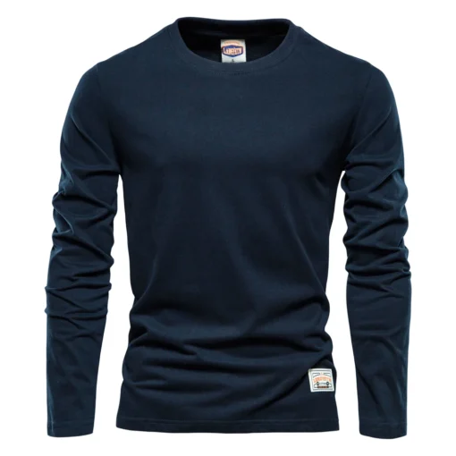 100% Cotton Long Sleeve  Solid Spring Casual Men's T-shirts - Image 12