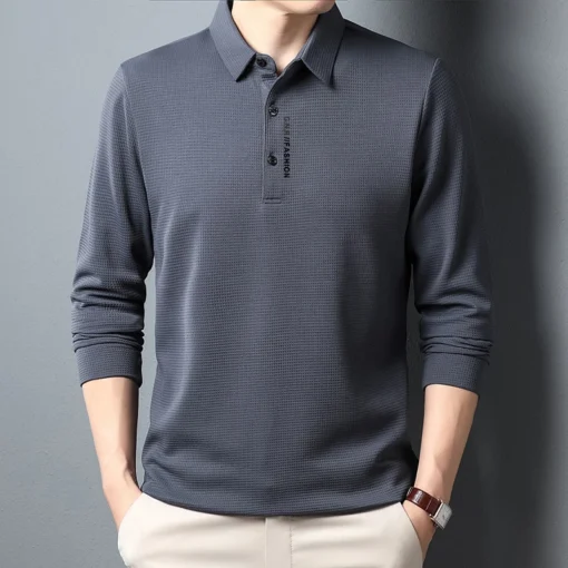 Men's Waffle Long Sleeved POLO Shirt - Image 24