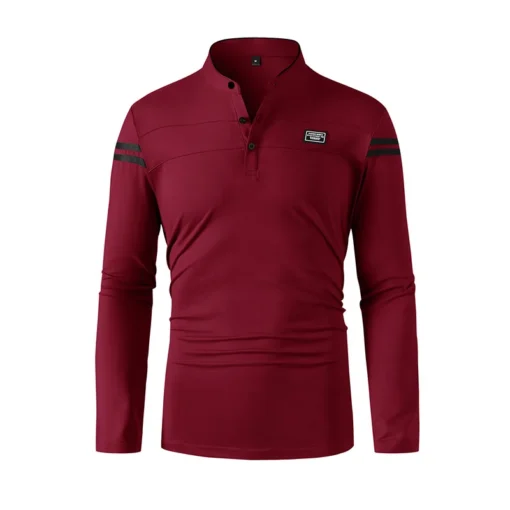 2025 Casual Solid Color Long Sleeved Polo Shirt - Image 19