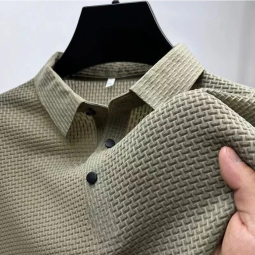 Men's Business Casual Short Sleeved Bone Flower Solid Color POLO Shirt - Image 8