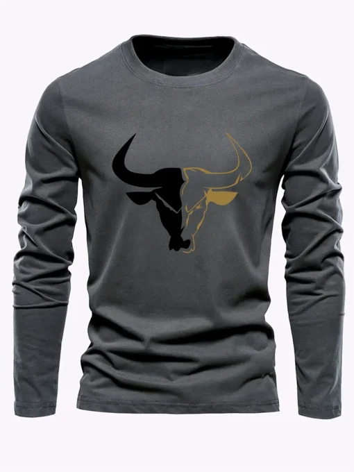 bull pattern printed round neck long sleeved shirt - Image 17