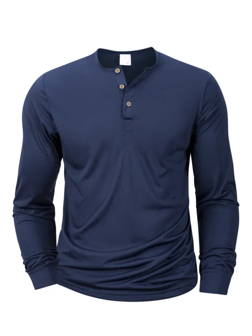 Long Sleeved Henley Neck Shirt - Image 6