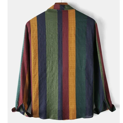 Colorful Vertical Stripes Loose Long Sleeve Shirt - Image 9
