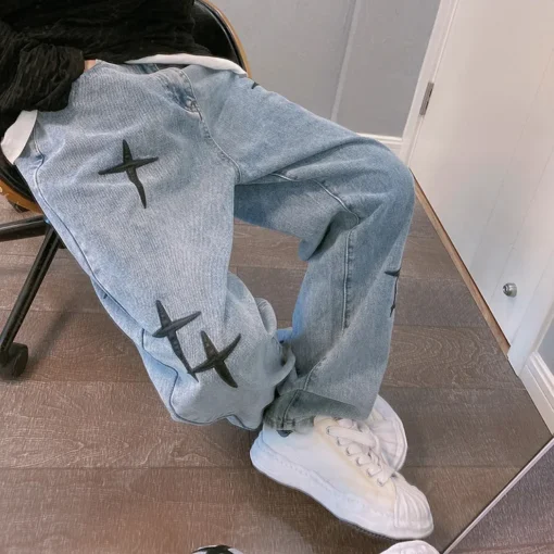 Prints Jeans Men 2023 New Streetwear Baggy Wide Leg Jeans - Image 9