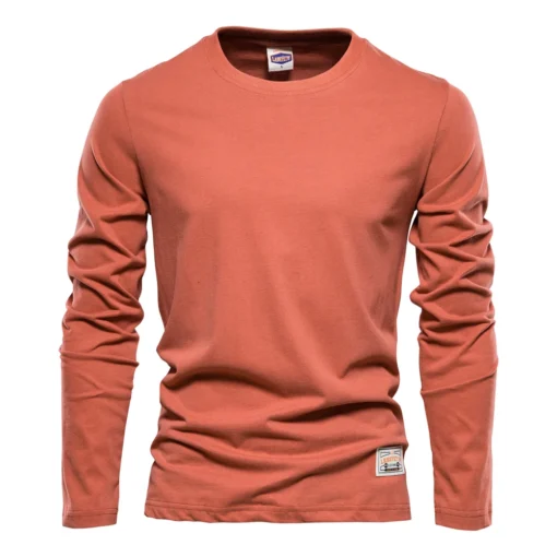 100% Cotton Long Sleeve  Solid Spring Casual Men's T-shirts - Image 14