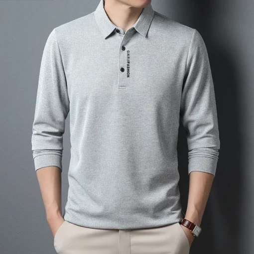 Men's Waffle Long Sleeved POLO Shirt - Image 11