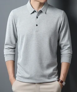 Men's Business Casual Polo Long Sleeve Shirt