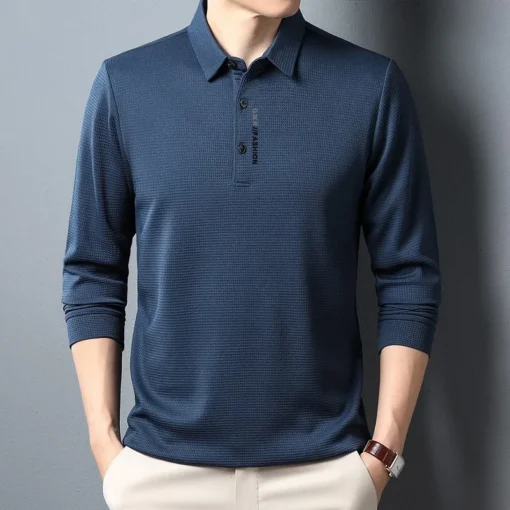 Men's Waffle Long Sleeved POLO Shirt - Image 7
