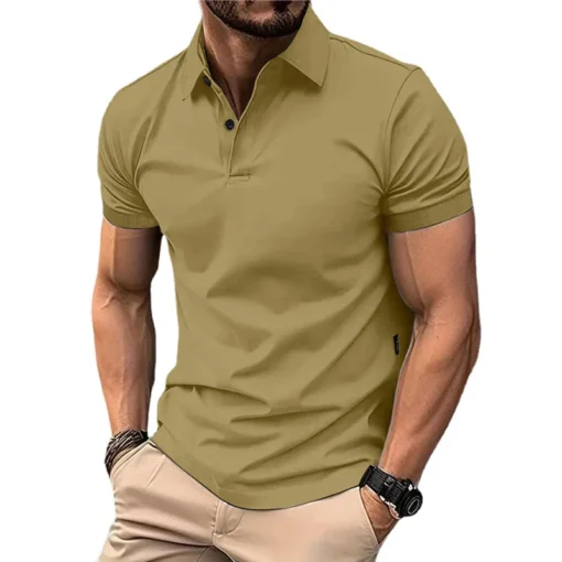Men's Solid Color Polo Shirt Short Sleeve Lapel Button - Image 10