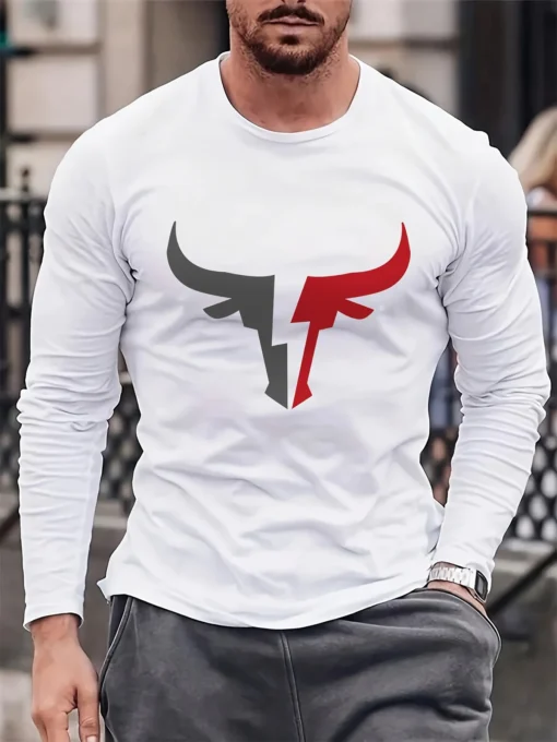 bull pattern printed round neck long sleeved shirt - Image 20