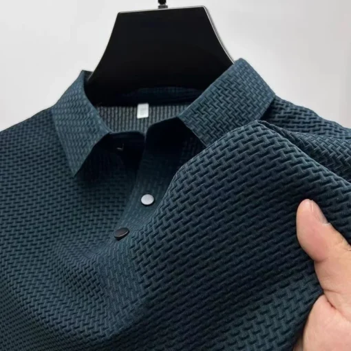 Men's Business Casual Short Sleeved Bone Flower Solid Color POLO Shirt