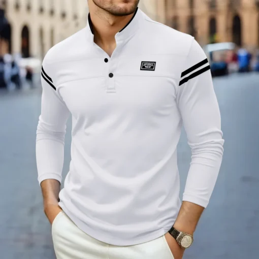 2025 Casual Solid Color Long Sleeved Polo Shirt - Image 8