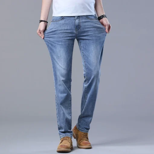 Spring Men's Light Blue Slim Jeans - Image 3