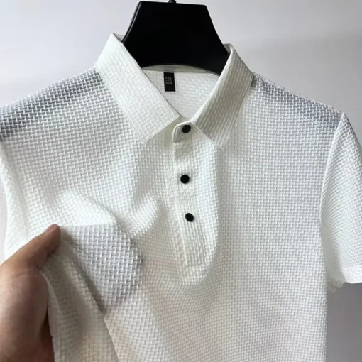 Men's Business Casual Short Sleeved Bone Flower Solid Color POLO Shirt - Image 19