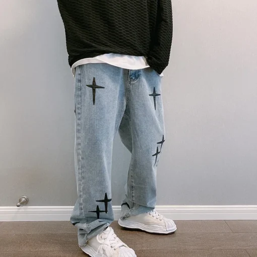 Prints Jeans Men 2023 New Streetwear Baggy Wide Leg Jeans - Image 16