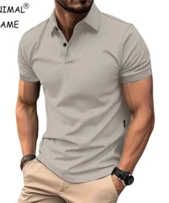 Men's Solid Color Polo Shirt Short Sleeve Lapel Button