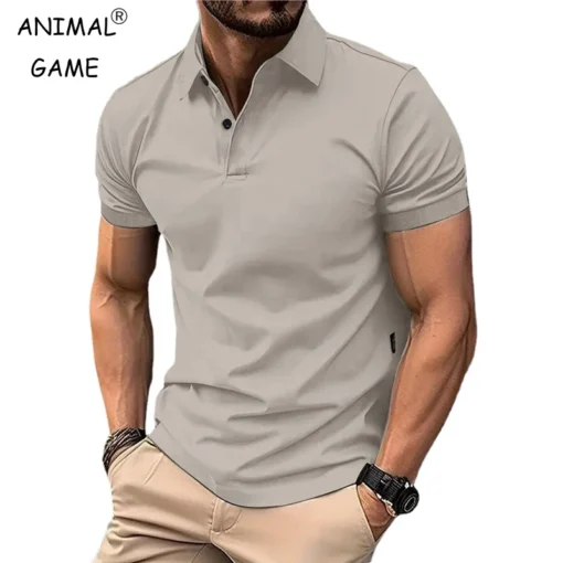 Men's Solid Color Polo Shirt Short Sleeve Lapel Button
