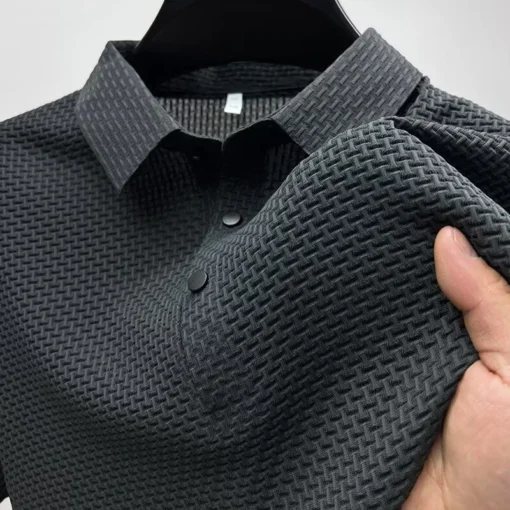 Men's Business Casual Short Sleeved Bone Flower Solid Color POLO Shirt - Image 16
