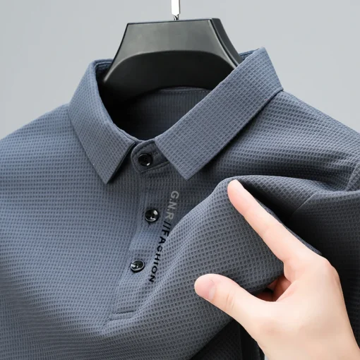 Men's Waffle Long Sleeved POLO Shirt - Image 13