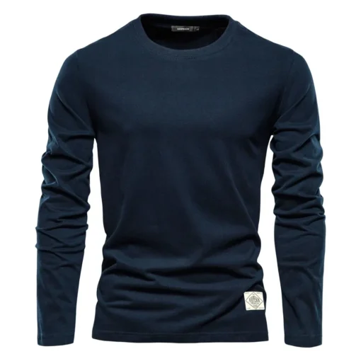 100% Cotton Long Sleeve  Solid Spring Casual Men's T-shirts - Image 8