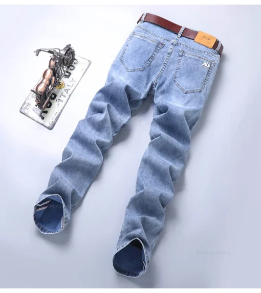 Spring Men's Light Blue Slim Jeans - Image 25