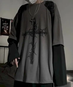 anime casual Long Sleeved Oversized T-Shirt Harajuku Streetwear Academia