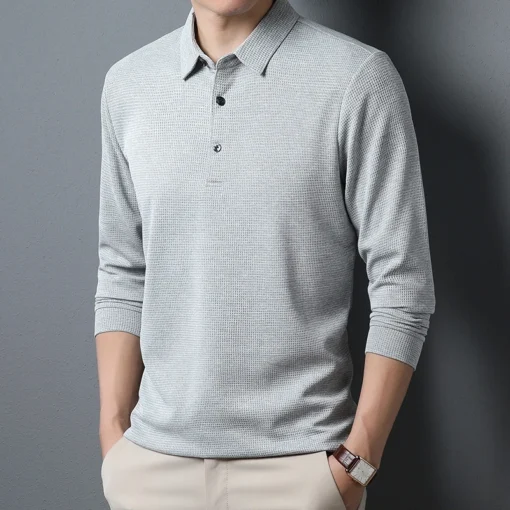Men's Business Casual Polo Long Sleeve Shirt - Image 8