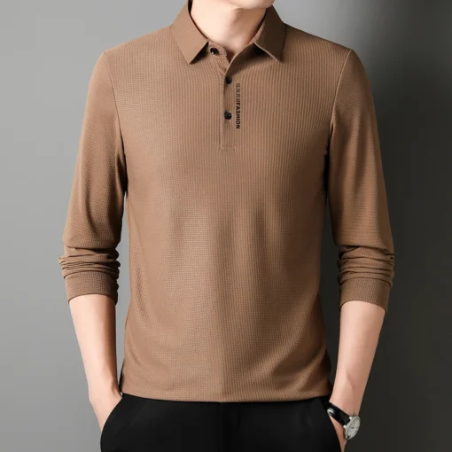 Men's Waffle Long Sleeved POLO Shirt - Image 23