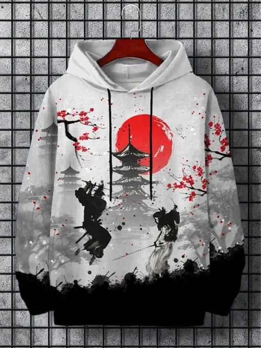 Samurai Men's Hoodie Print Y2k Sweatshirt Harajuku