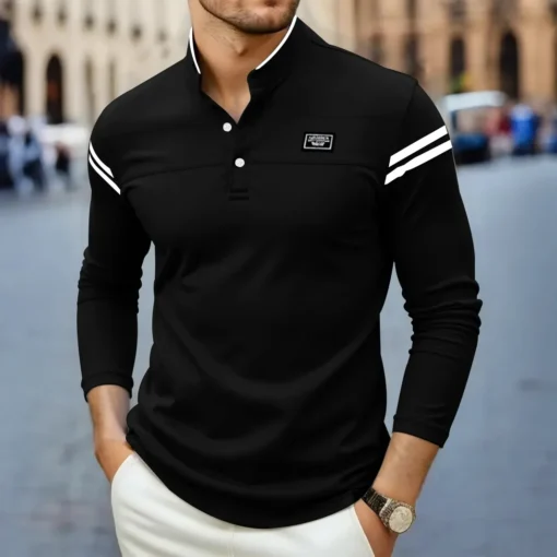 2025 Casual Solid Color Long Sleeved Polo Shirt - Image 2