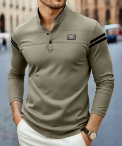 2025 Casual Solid Color Long Sleeved Polo Shirt