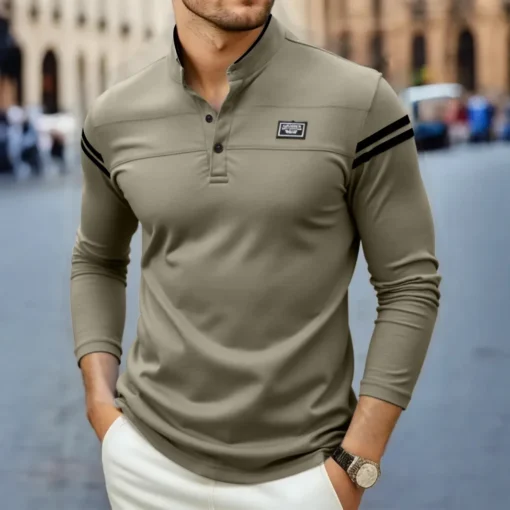 2025 Casual Solid Color Long Sleeved Polo Shirt
